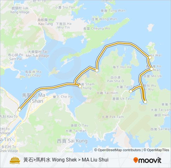 馬料水 - 塔門 - 黃石 ferry Line Map