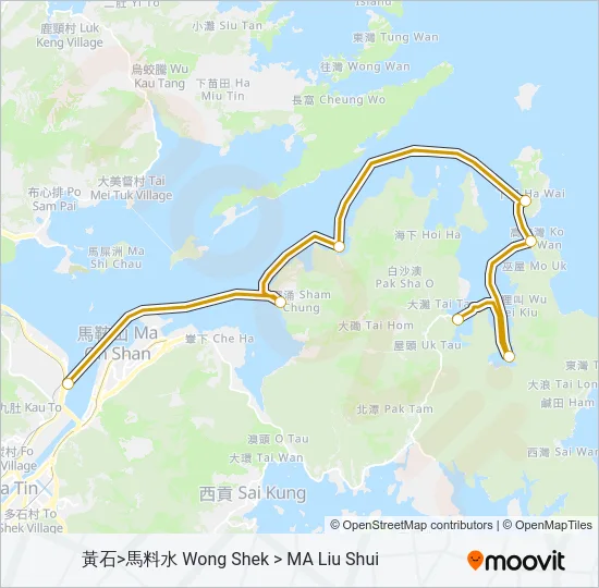 渡輪馬料水 - 塔門 - 黃石的線路圖