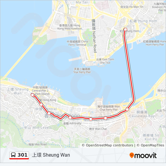 301路線 時刻表 站點和地圖 上環 永吉街 Sheung Wan Wing Kut Street