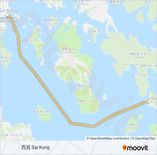 渡輪西貢 - 伙頭墳洲的線路圖