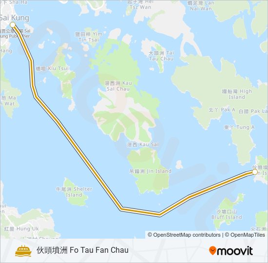 渡輪西貢 - 伙頭墳洲的線路圖