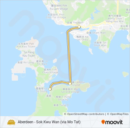 渡輪香港仔 - 索罟灣(經模達)的線路圖