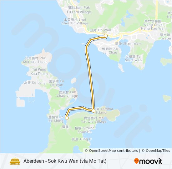 渡輪香港仔 - 索罟灣(經模達)的線路圖