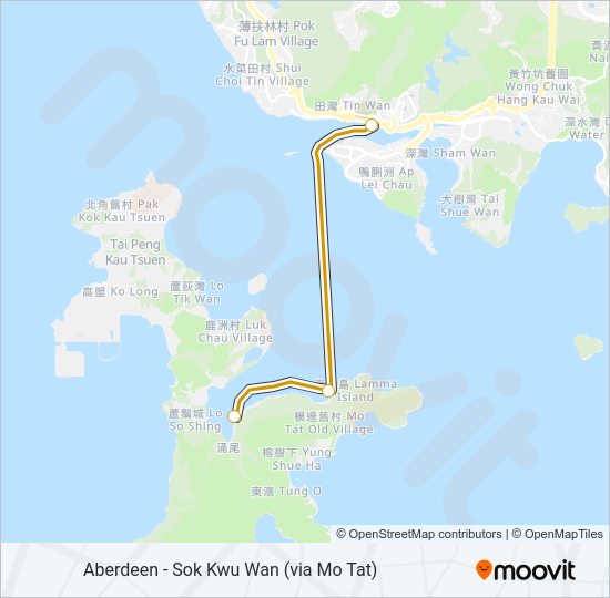 渡輪香港仔 - 索罟灣(經模達)的線路圖