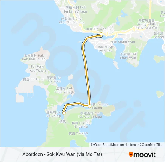 渡輪香港仔 - 索罟灣(經模達)的線路圖