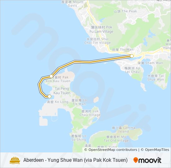 渡輪香港仔 - 榕樹灣(經北角村)的線路圖