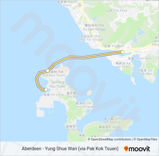 香港仔 - 榕樹灣(經北角村) Ferry Line Map