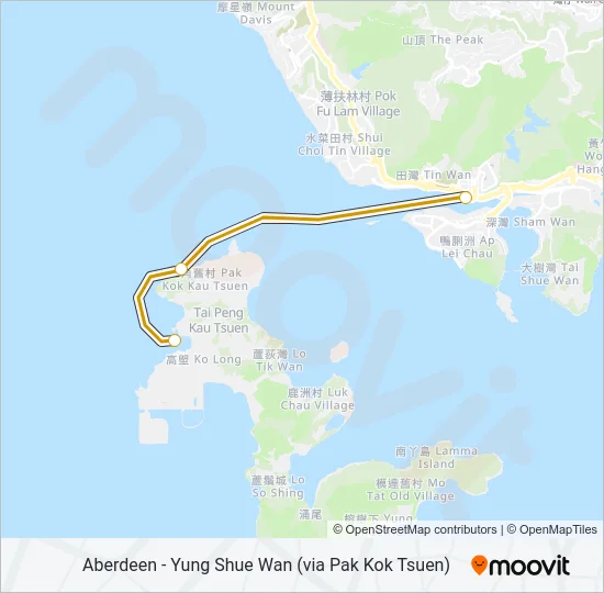香港仔 - 榕樹灣(經北角村) Ferry Line Map