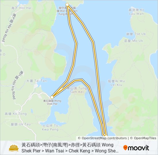 黃石碼頭 > 灣仔(南風灣)  > 赤徑 > 黃石碼頭 ferry Line Map