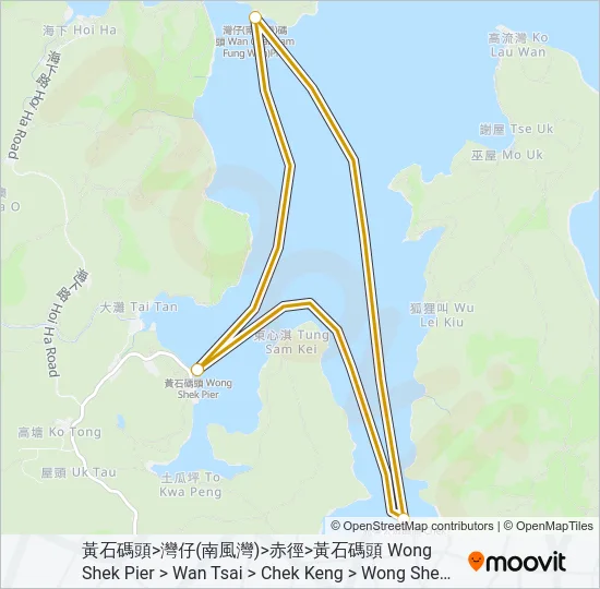 黃石碼頭 > 灣仔(南風灣)  > 赤徑 > 黃石碼頭 Ferry Line Map