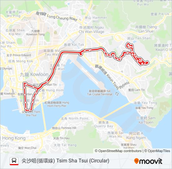 213x路線：時刻表，站點和地圖-尖沙咀(循環線) Tsim Sha Tsui 