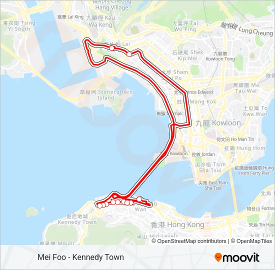 美孚 — 西環 Bus Line Map