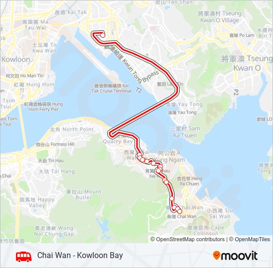 巴士柴灣 - 九龍灣的線路圖
