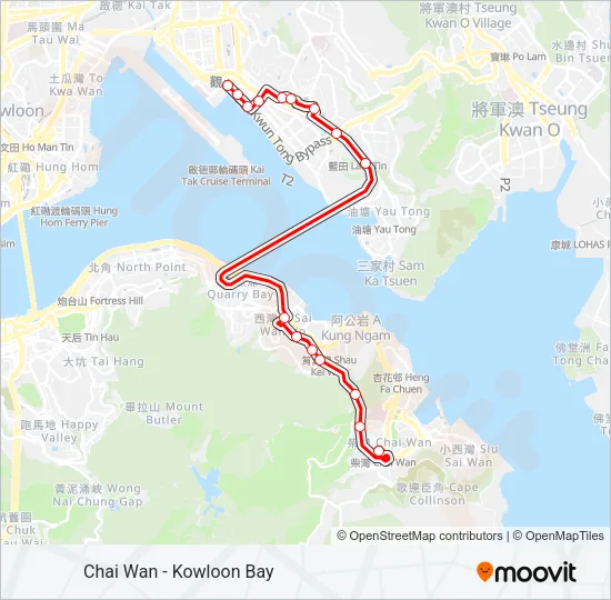 柴灣 - 九龍灣 Bus Line Map