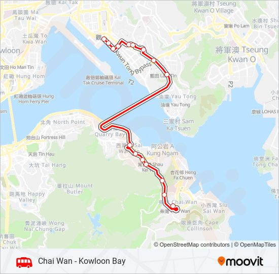 柴灣 - 九龍灣 bus Line Map
