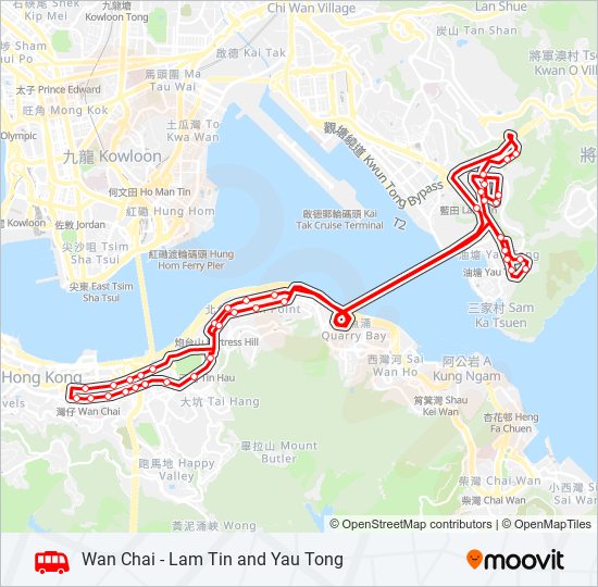 灣仔 - 藍田/油塘 bus Line Map