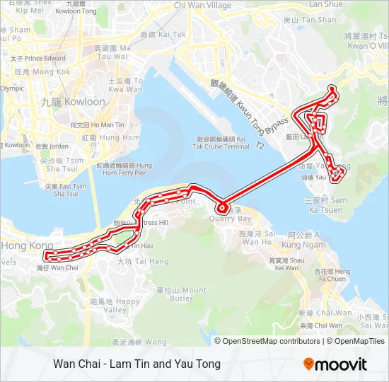 巴士灣仔 - 藍田/油塘的線路圖