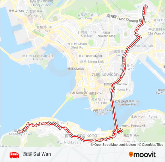 巴士慈雲山 > 灣仔/西環的線路圖