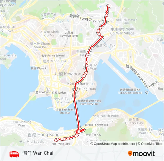 慈雲山 > 灣仔/西環 Bus Line Map