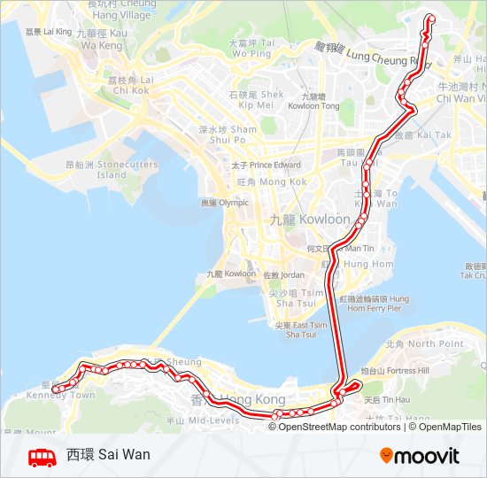 慈雲山 > 灣仔/西環 bus Line Map