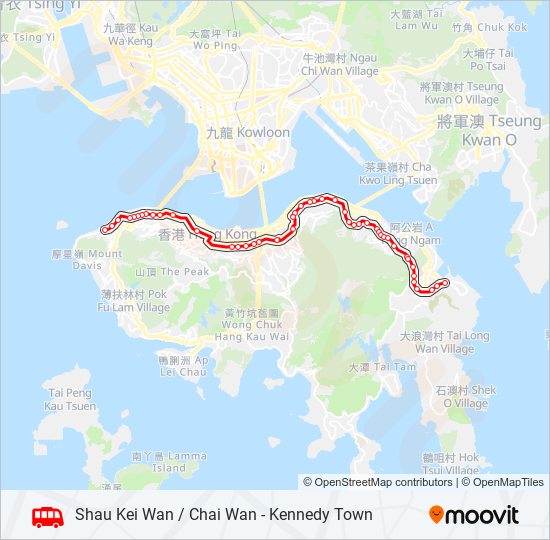 巴士筲箕灣／柴灣 - 西環的線路圖