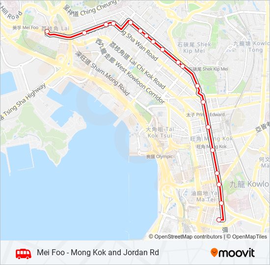 美孚 — 旺角／佐敦道 bus Line Map