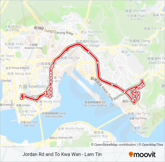 巴士佐敦道／土瓜灣 — 藍田的線路圖