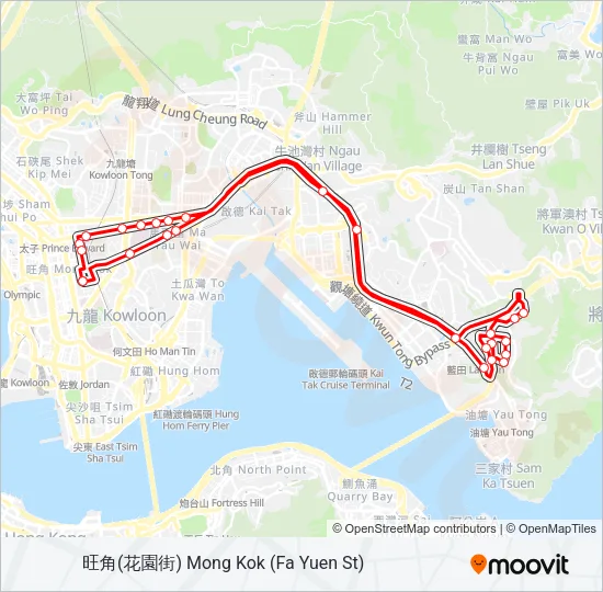 旺角(花園街) — 藍田 Bus Line Map