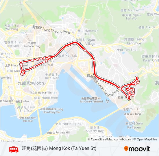 旺角(花園街) — 藍田 bus Line Map