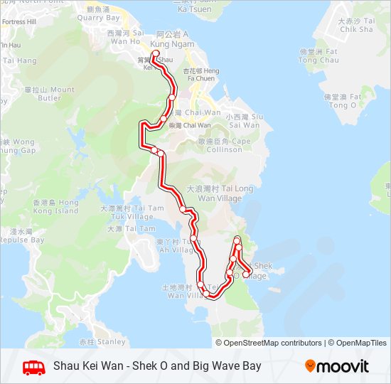 巴士筲箕灣 - 石澳／大浪灣的線路圖