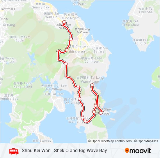 筲箕灣 - 石澳／大浪灣 bus Line Map
