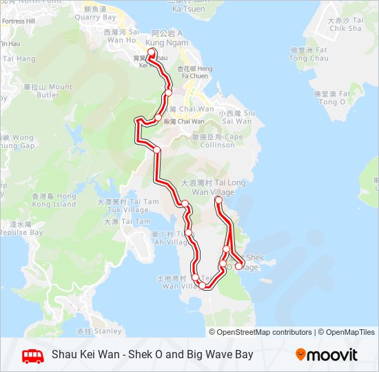 筲箕灣 - 石澳／大浪灣 bus Line Map