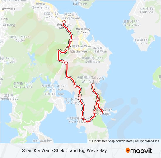 巴士筲箕灣 - 石澳／大浪灣的線路圖