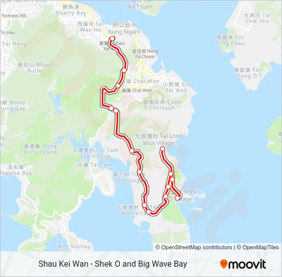 筲箕灣 - 石澳／大浪灣 Bus Line Map