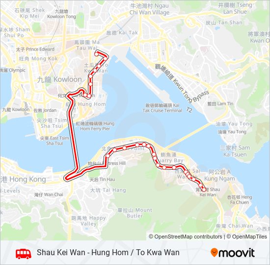 筲箕灣 - 紅磡／土瓜灣 bus Line Map