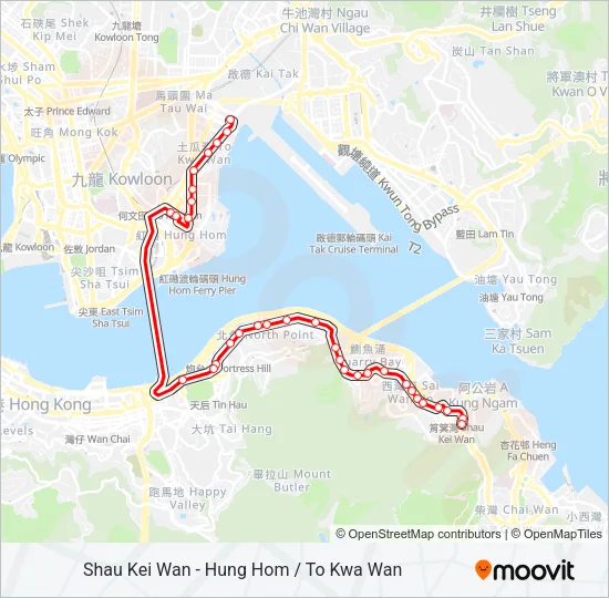 筲箕灣 - 紅磡／土瓜灣 Bus Line Map