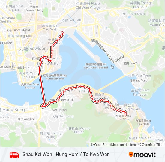 巴士筲箕灣 - 紅磡／土瓜灣的線路圖