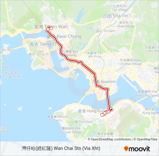 巴士灣仔站 — 荃灣(福來邨)的線路圖