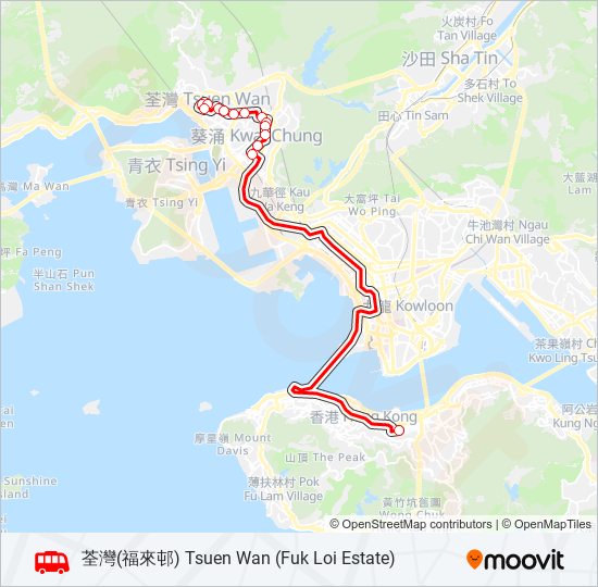 灣仔站 — 荃灣(福來邨) bus Line Map