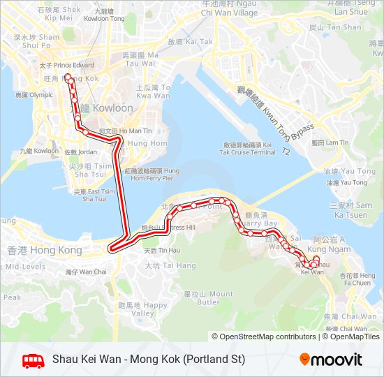 筲箕灣 - 旺角(砵蘭街) bus Line Map