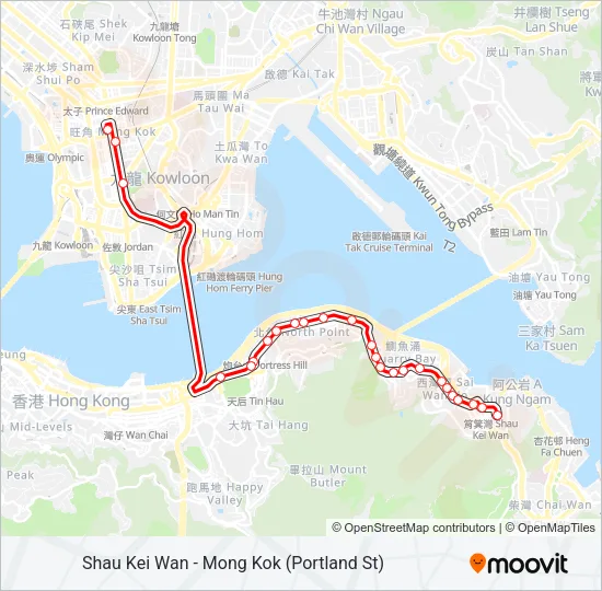 筲箕灣 - 旺角(砵蘭街) Bus Line Map