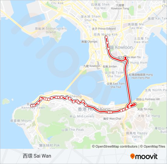 西環 — 旺角(銀行中心) Bus Line Map