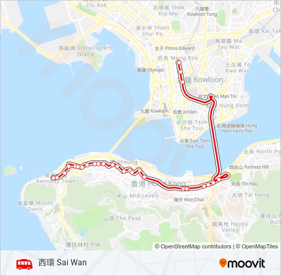 西環 — 旺角(銀行中心) bus Line Map