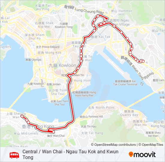中環／灣仔 ＞ 牛頭角／觀塘 bus Line Map