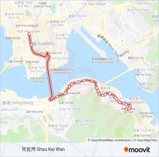 筲箕灣 - 旺角(銀行中心) Bus Line Map