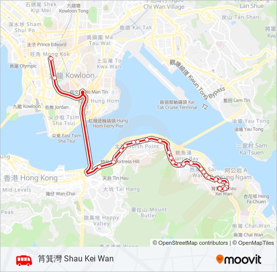 筲箕灣 - 旺角(銀行中心) bus Line Map