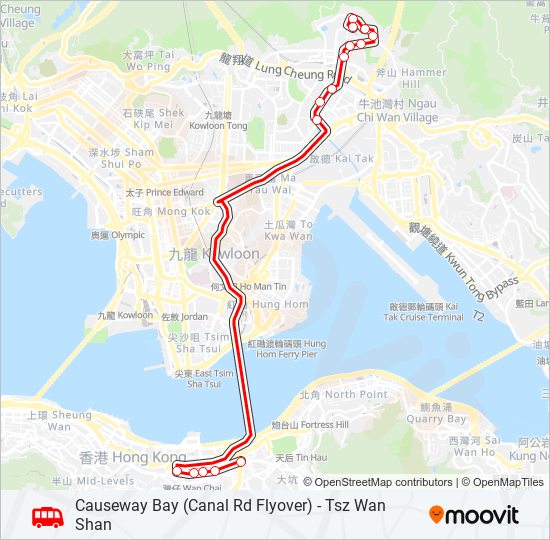 銅鑼灣(鵝頸橋) — 慈雲山 bus Line Map