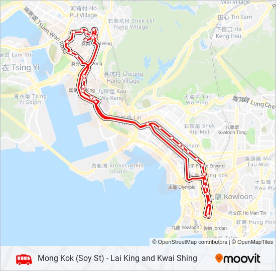 旺角(豉油街) — 荔景／葵盛 bus Line Map