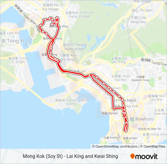 巴士旺角(豉油街) — 荔景／葵盛的線路圖
