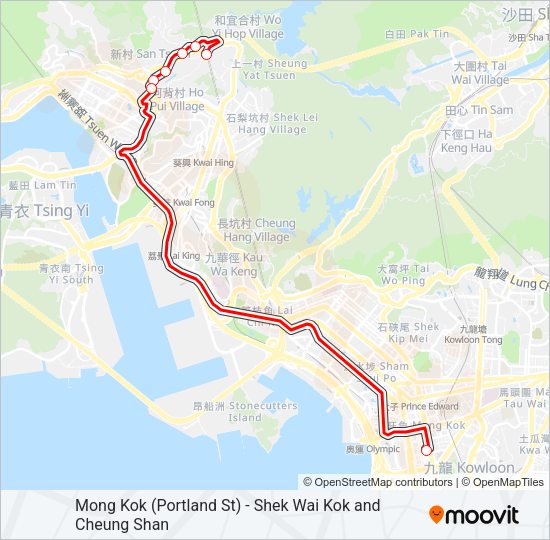 旺角(砵蘭街) — 石圍角／象山 Bus Line Map